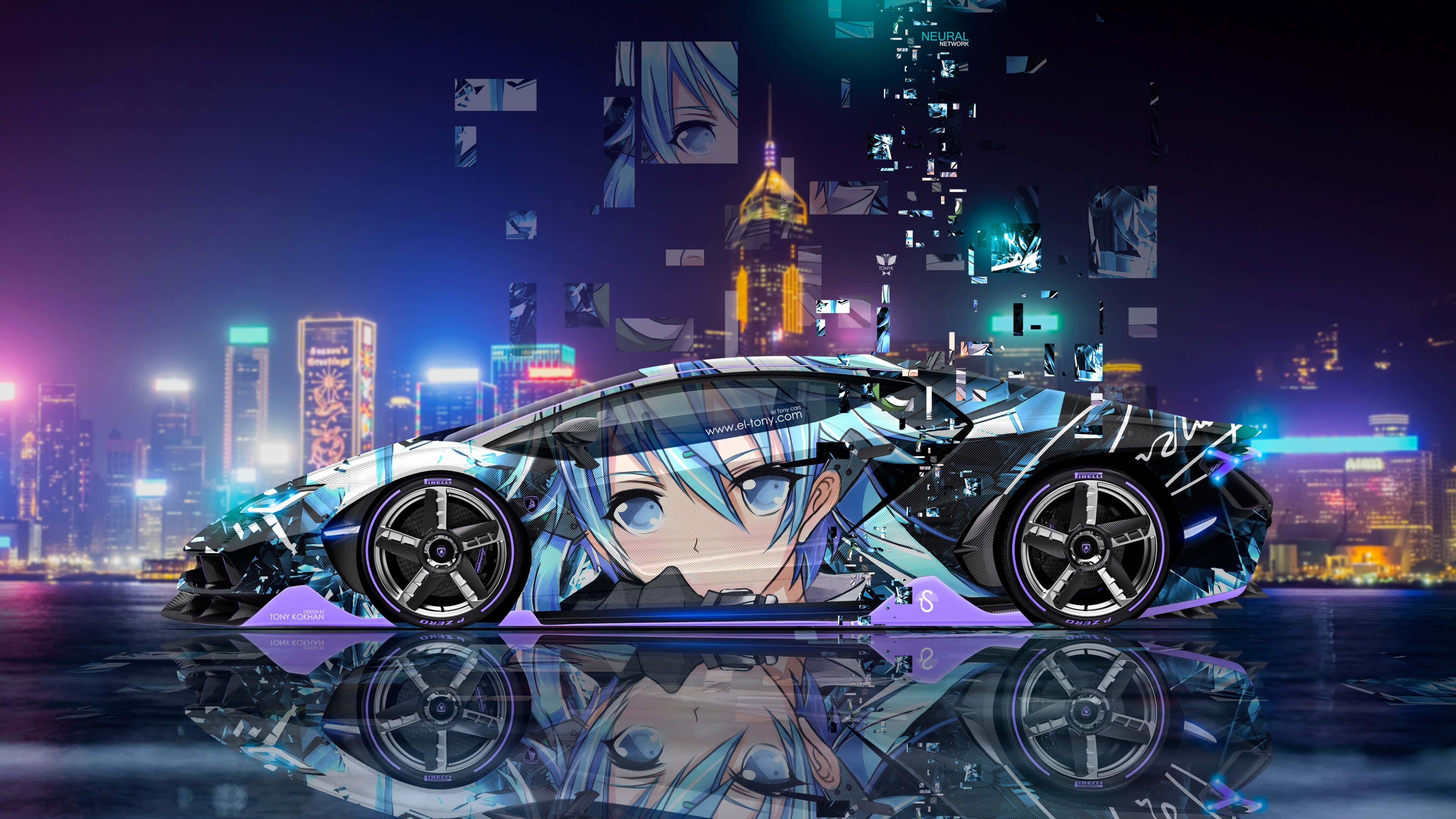 「一輛強大的動漫賽車，準備在夜色中奔馳。」 壁紙