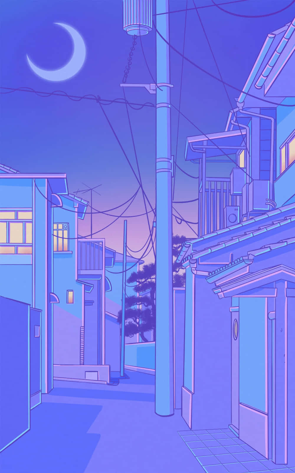 东京动漫紫色村庄之夜 壁紙