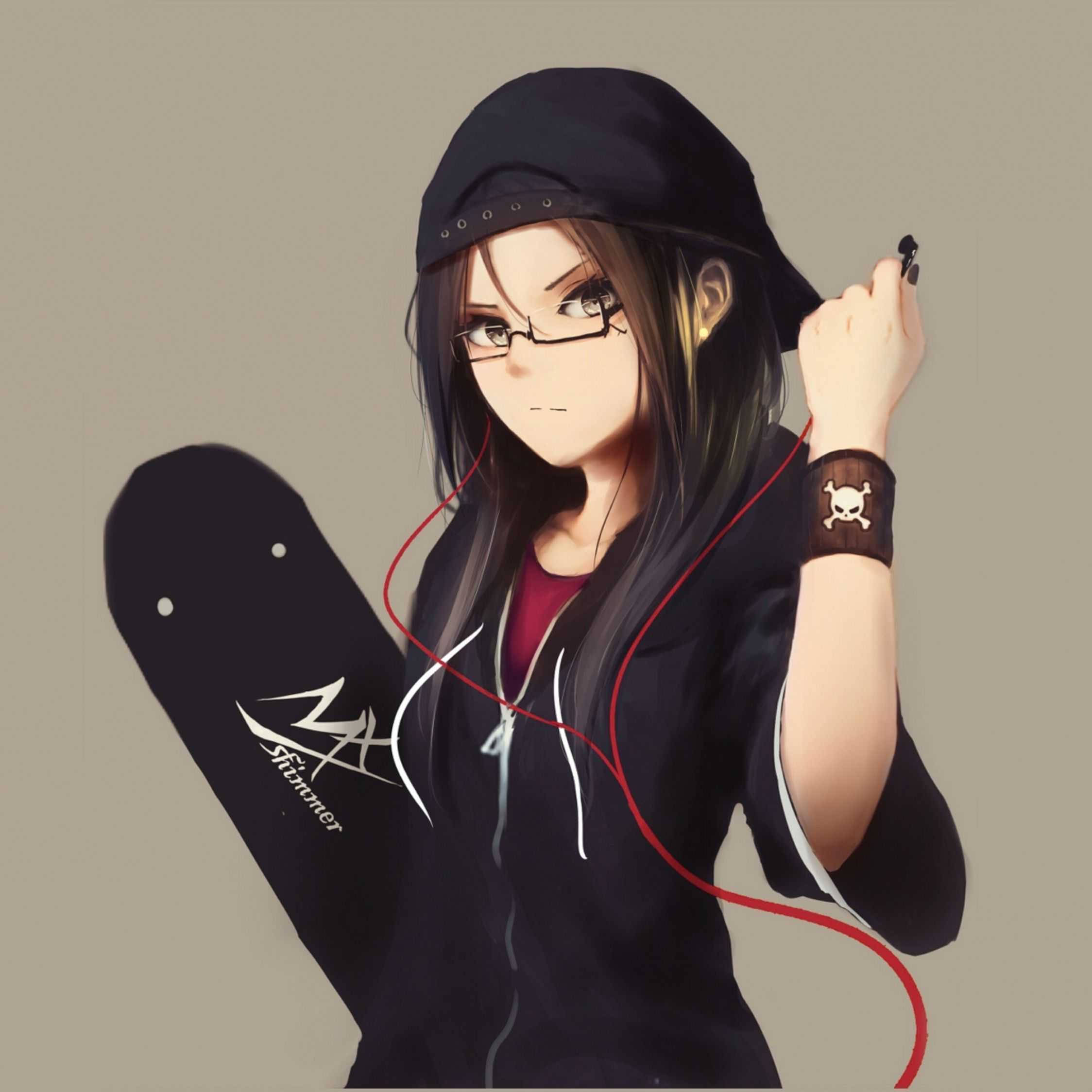 中性風格女孩手持滑板 壁紙