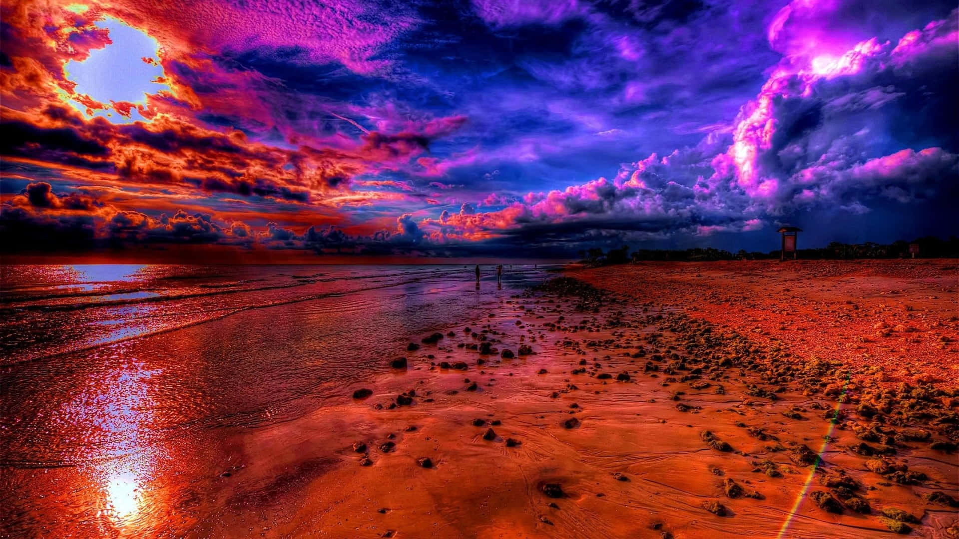 享受美麗海灘夕陽的寧靜 壁紙