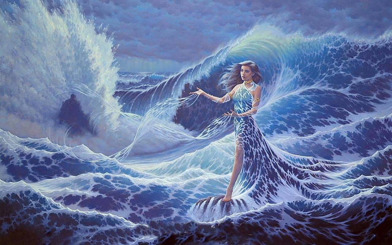 美麗美人魚操控海浪，神秘桌布。 — 美人鱼 壁紙