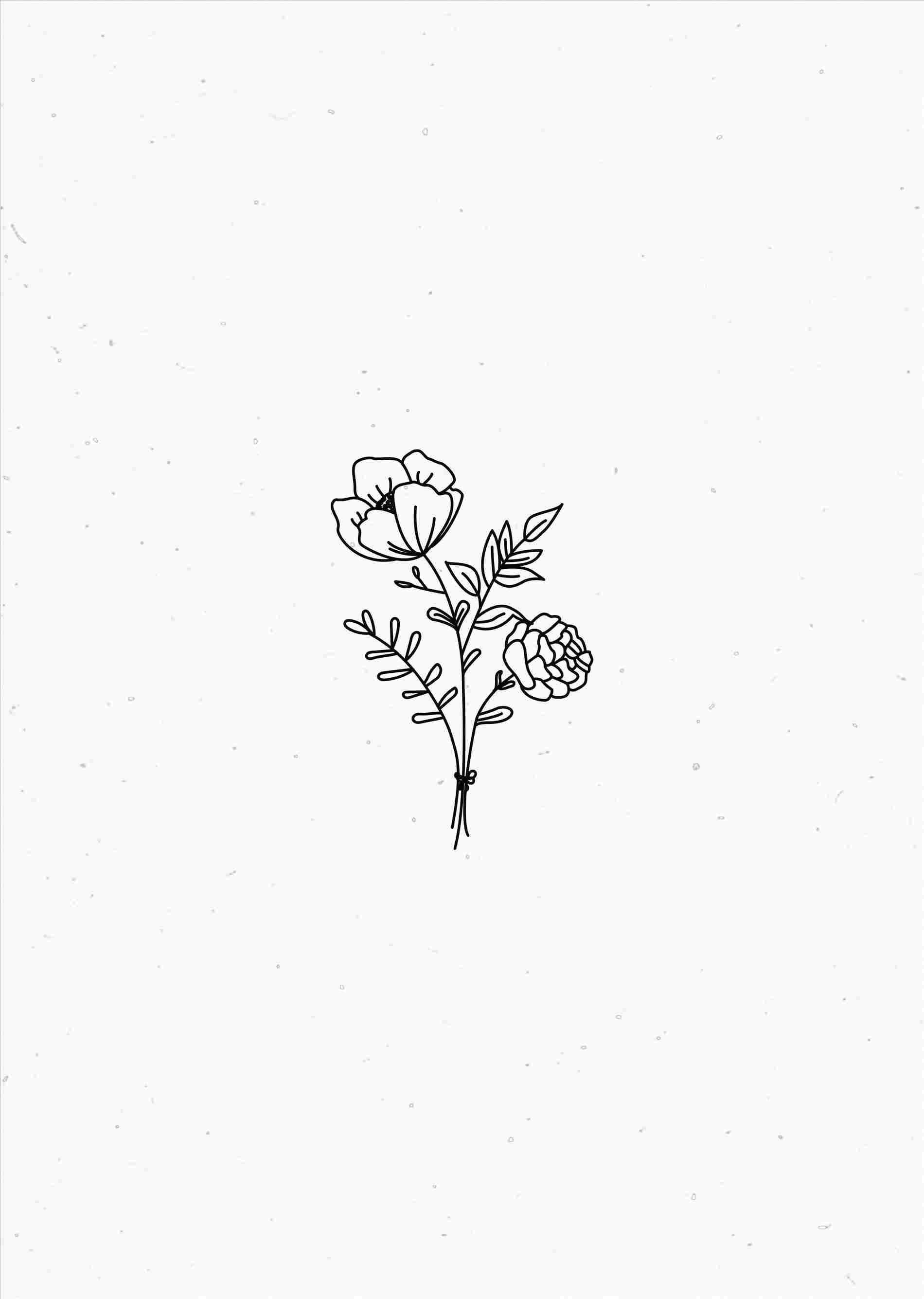 兩朵簡約花朵美學素描 壁紙