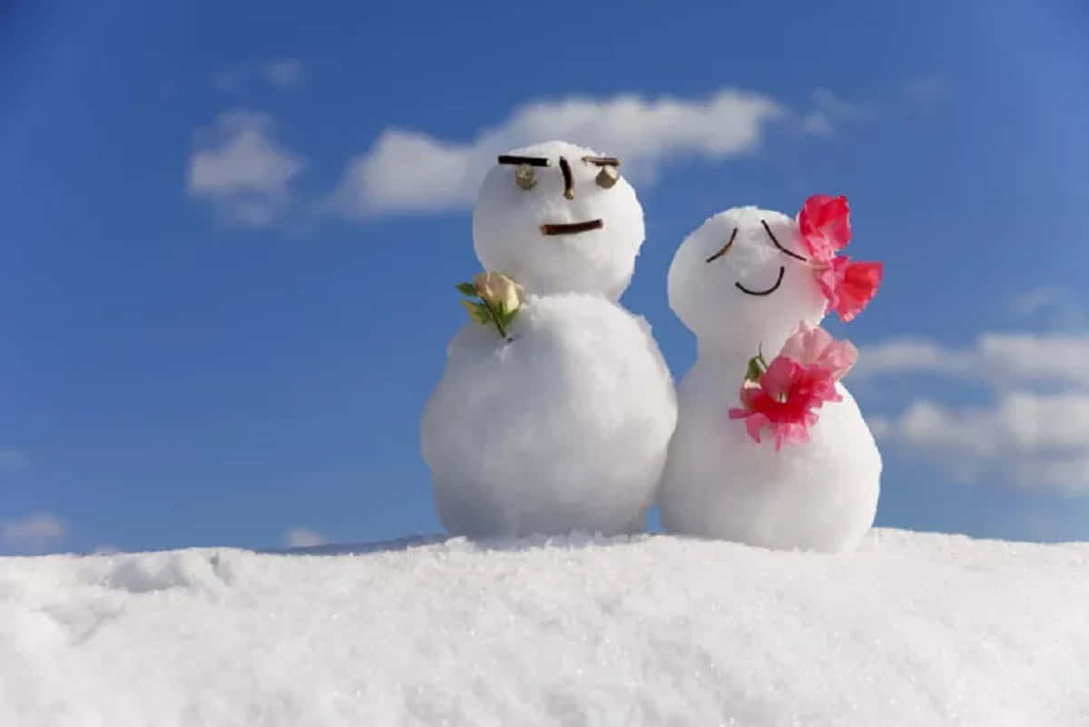 冬日仙境雪人情侶圖片 壁紙