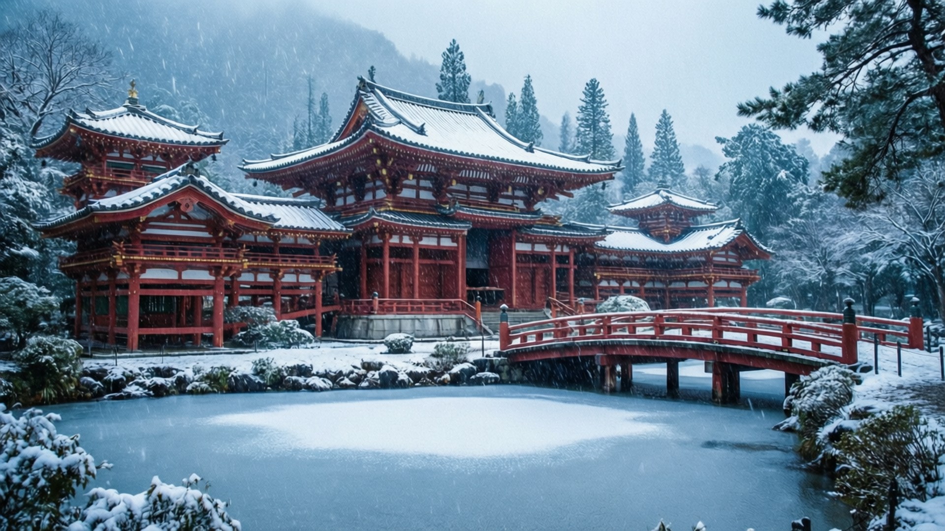 冬日寺廟寧靜 壁紙