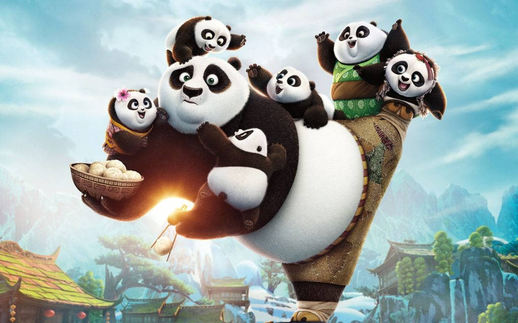 功夫熊貓懷抱多個孩子 — 熊貓 壁紙