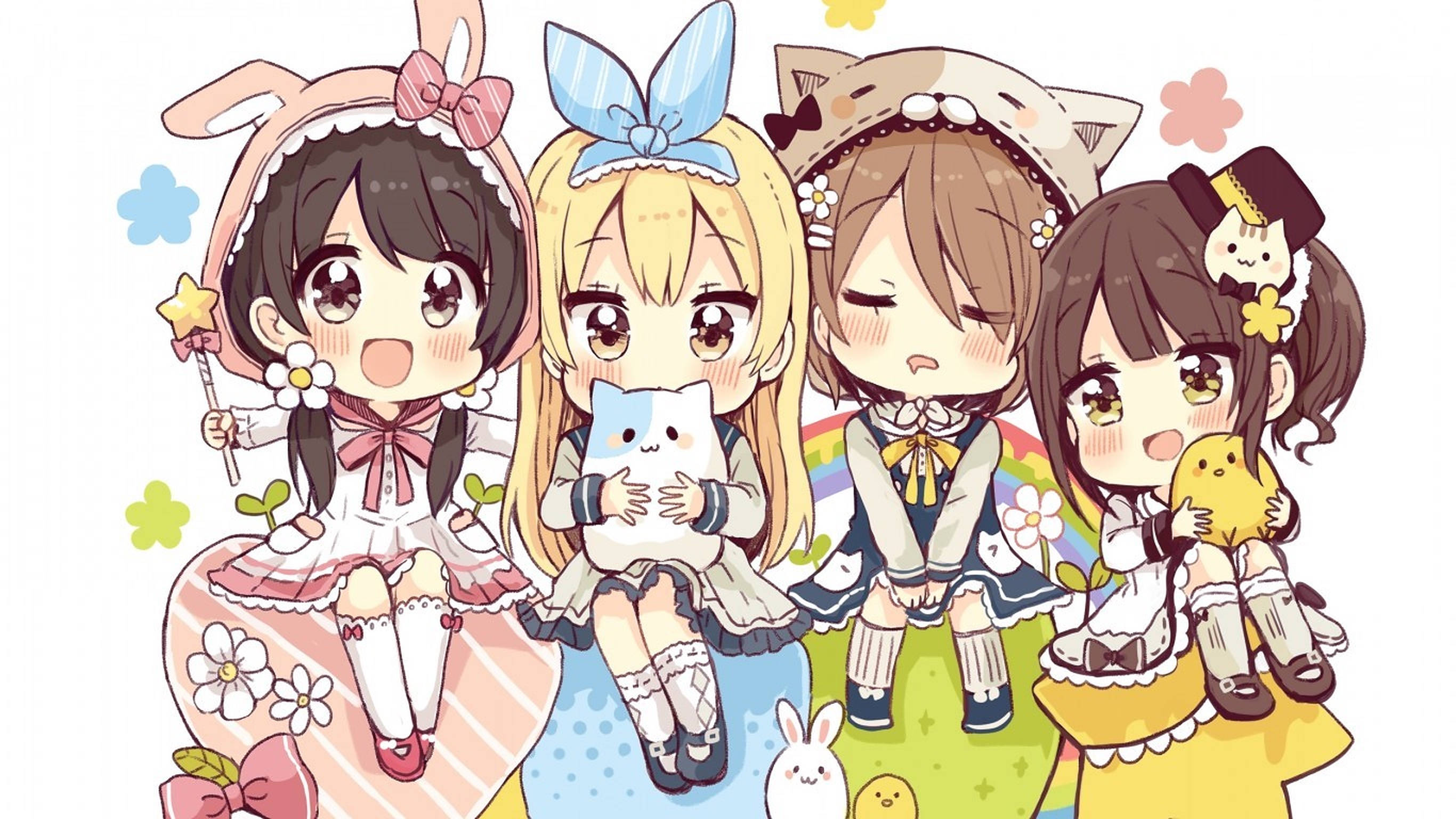 动漫女孩彩色连衣裙 壁紙