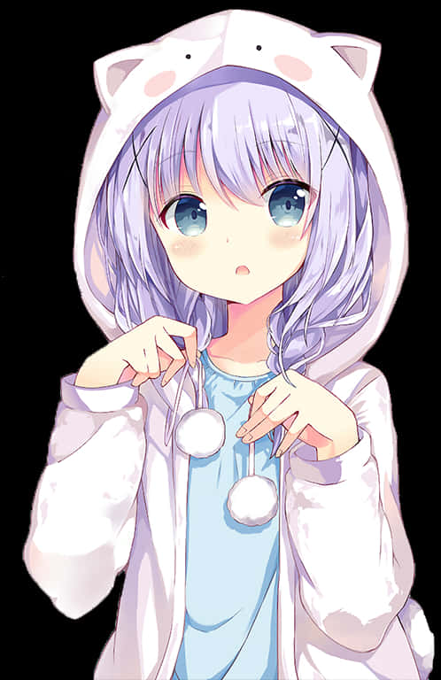 动漫女孩穿猫连帽衫 壁紙