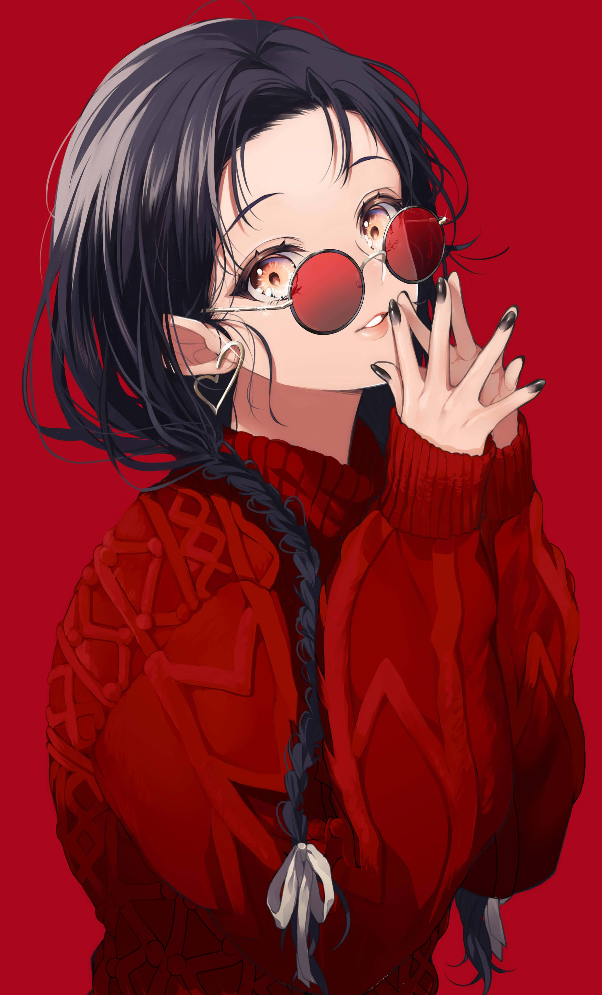 动漫女孩红色头像 壁紙