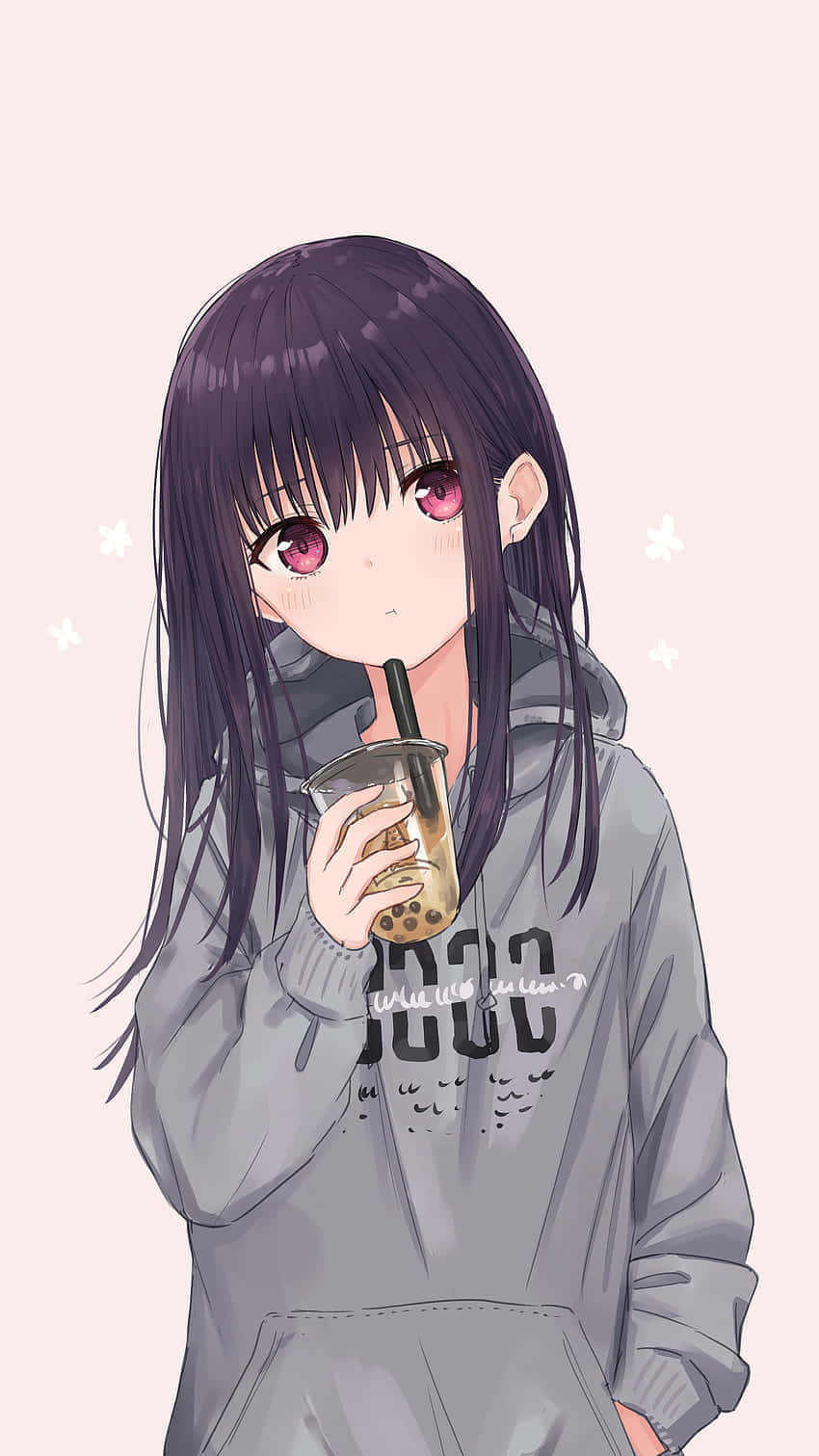 动漫女孩连帽衫与波霸奶茶图 壁紙