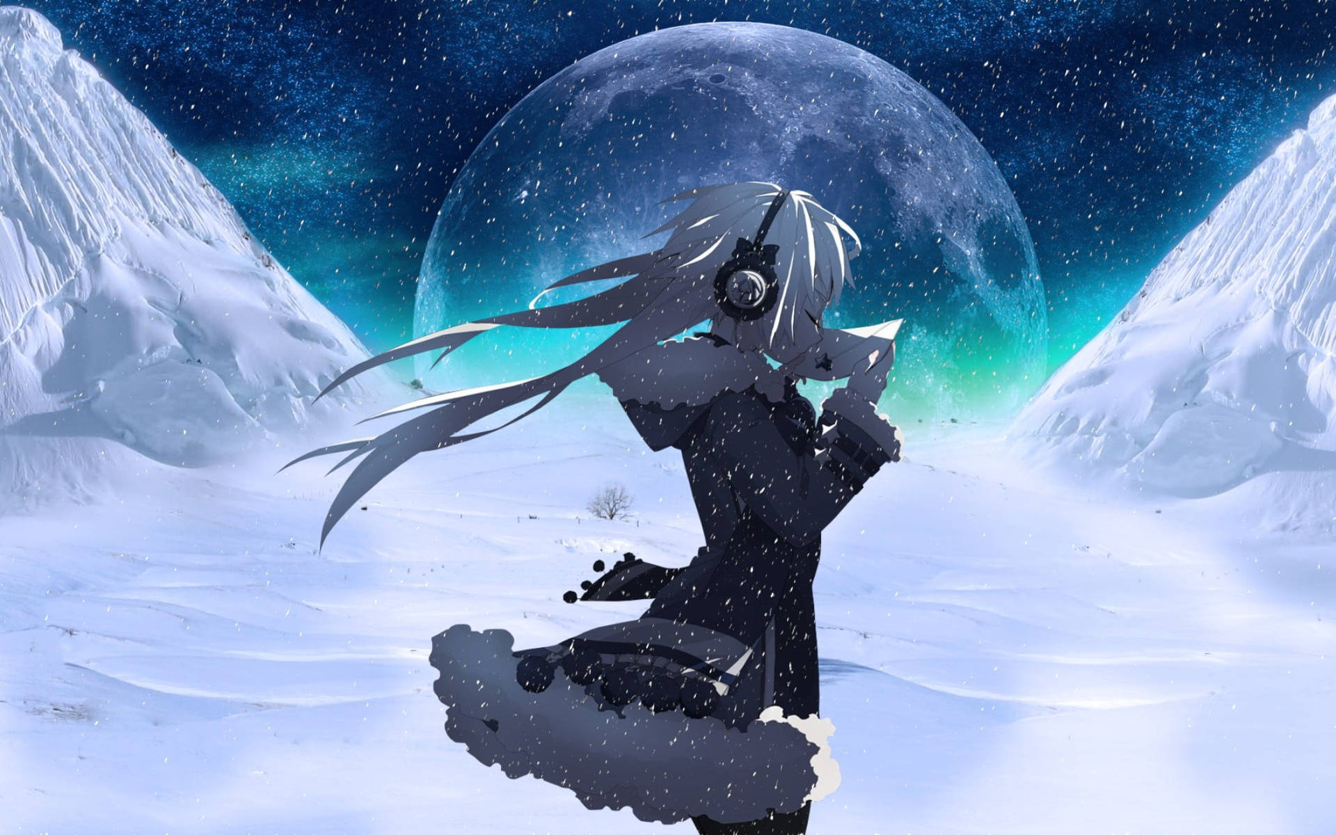 动漫少女与星河明月 壁紙