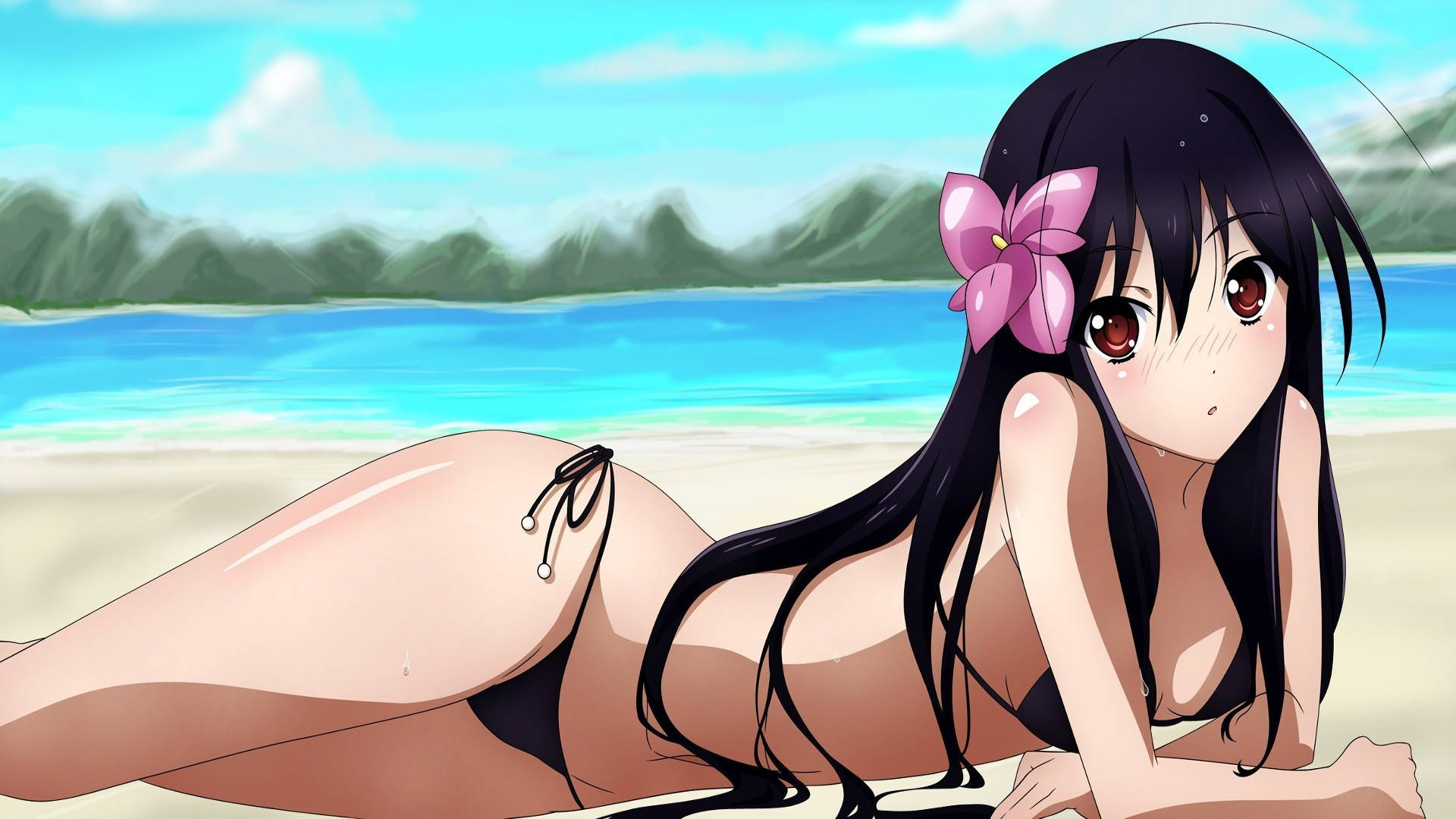 动漫美女海滩比基尼 壁紙