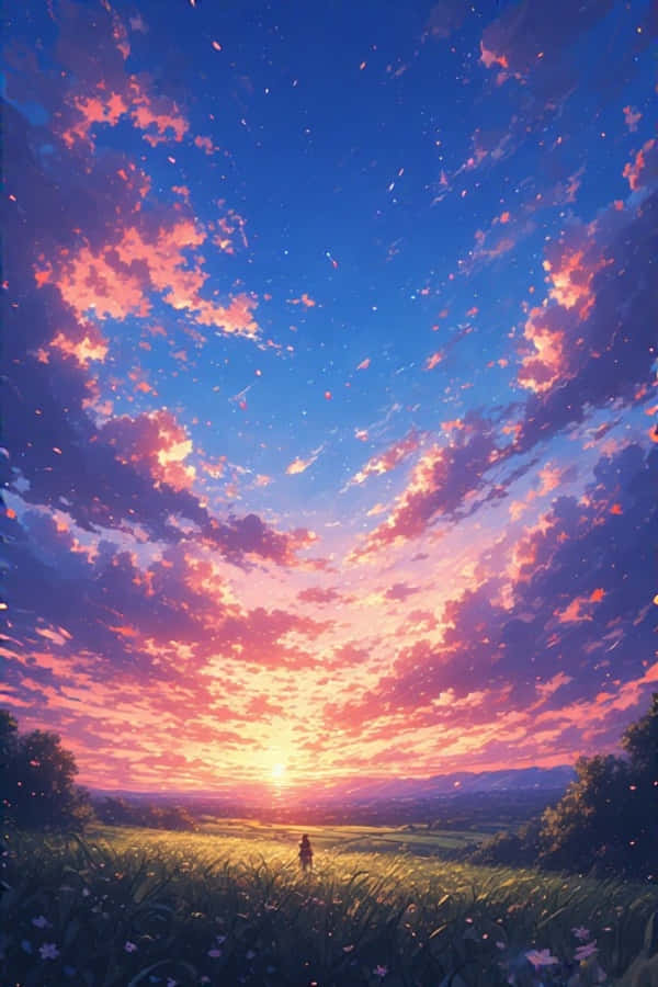 動漫夕陽鄉村風景夢幻鮮豔 4K 壁紙