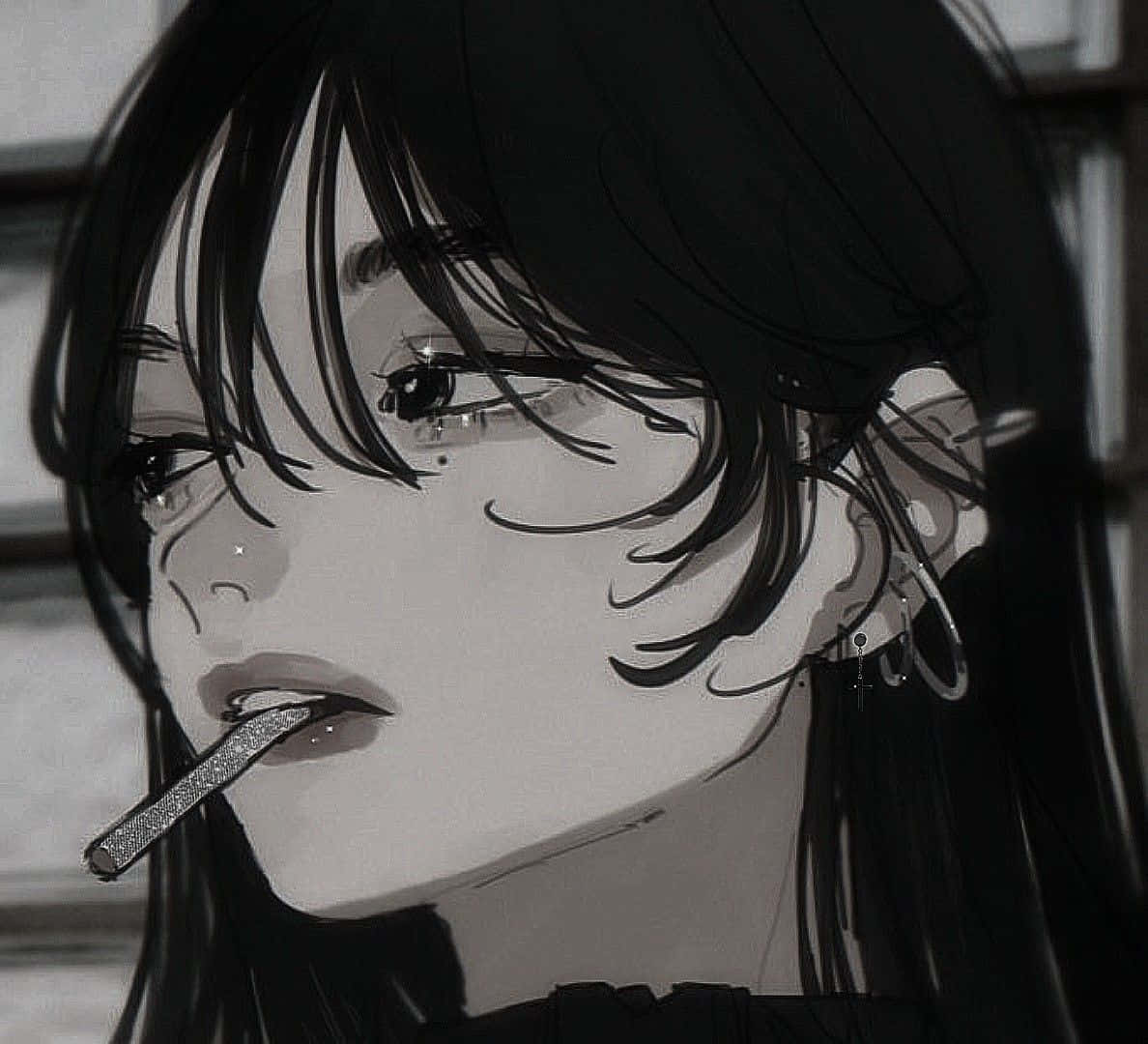 動漫女孩抽煙頭像 — 酷炫动漫动图 壁紙