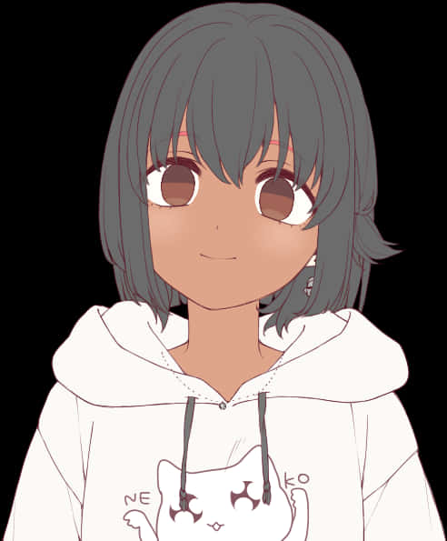 動漫女孩穿白色連帽衫 壁紙
