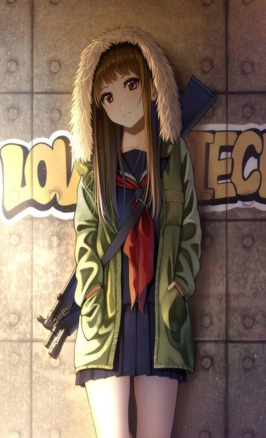 動漫女孩身穿時尚連帽衫 壁紙