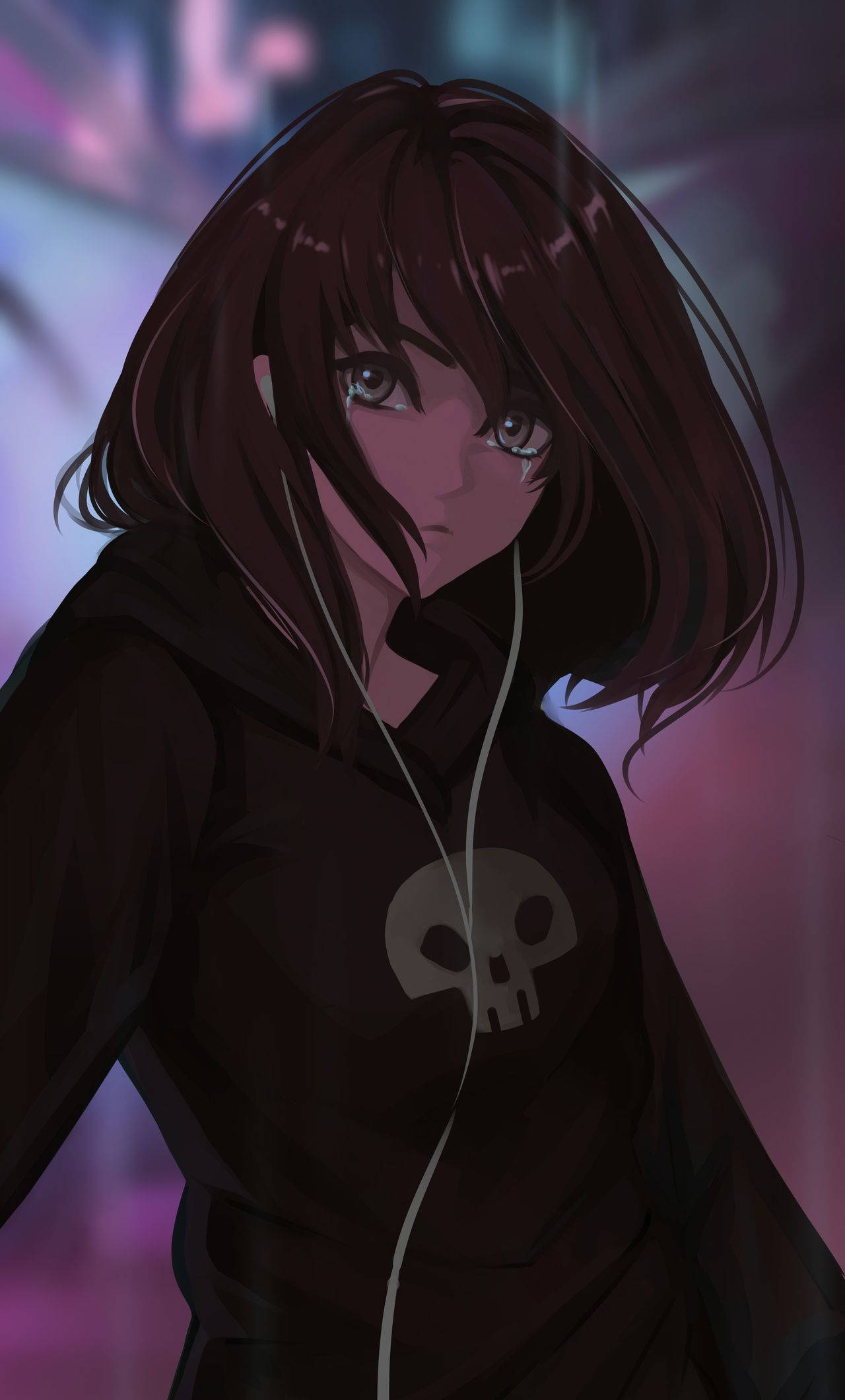動漫女孩連帽衫黑色骷髏 壁紙