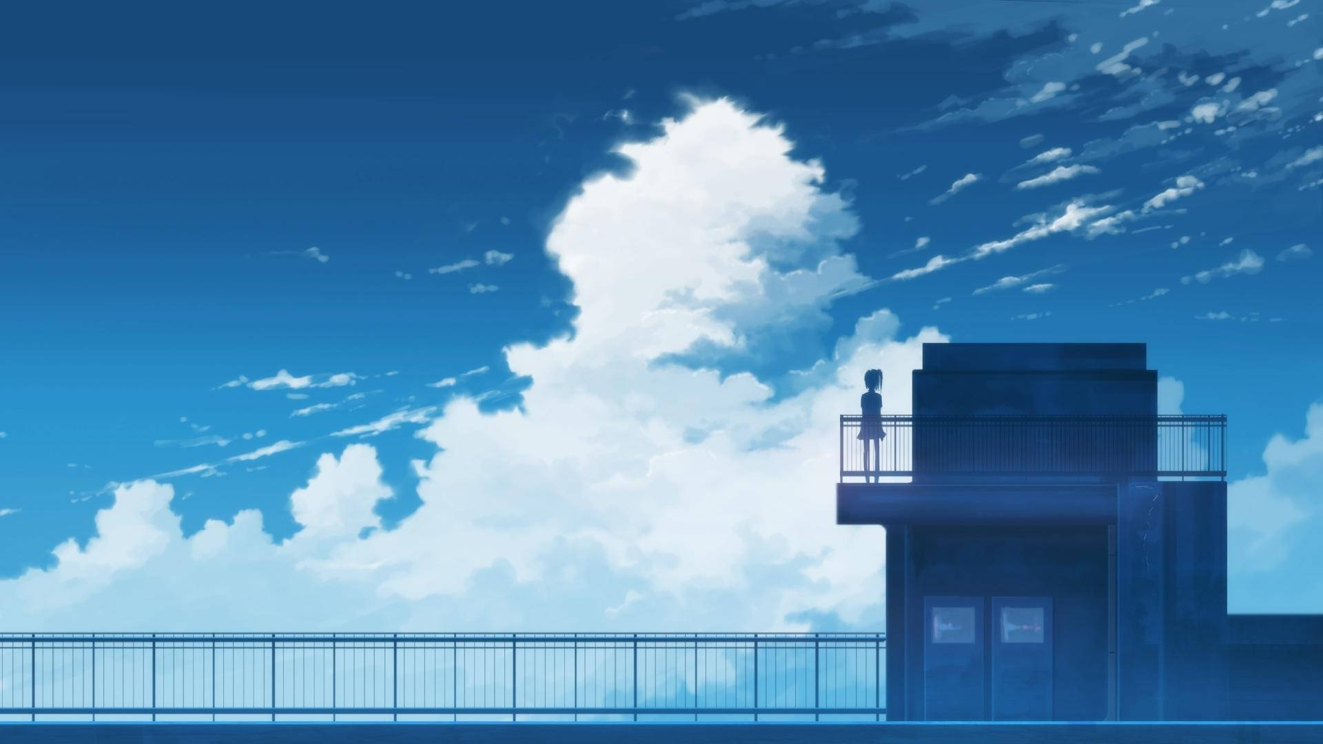 動漫校園風景 屋頂上的學生 — 动漫动态图 壁紙