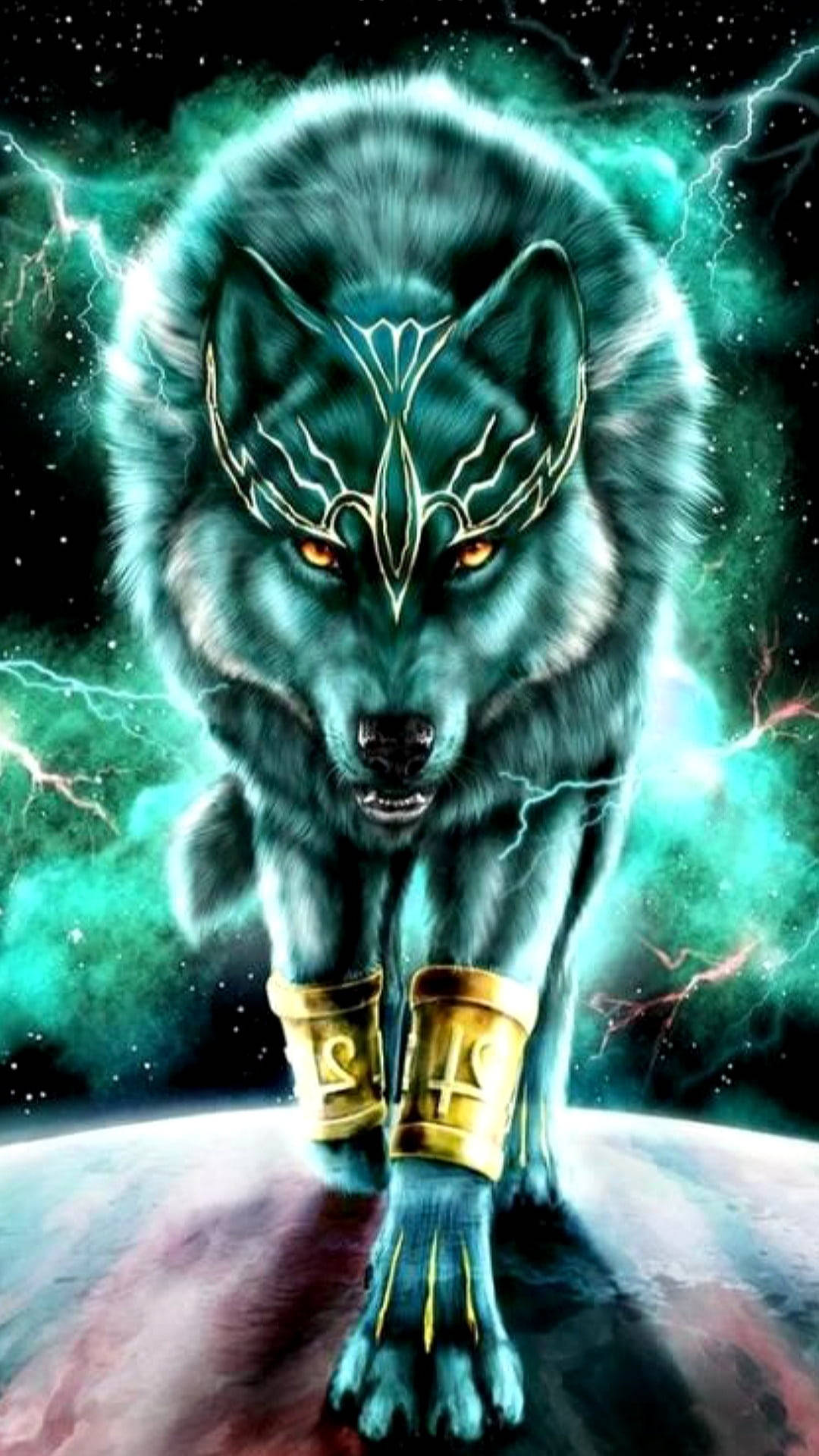 動漫狼在霓虹藍星球上行走 壁紙