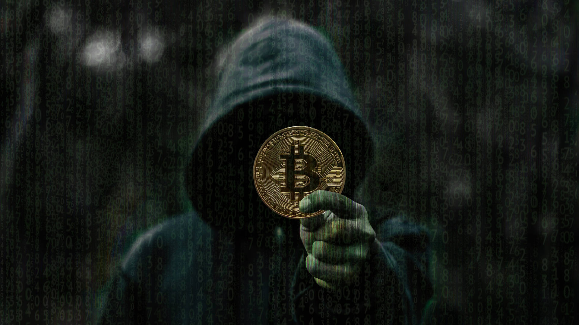 匿名男子與比特幣加密背景 — 黑色美学 壁紙