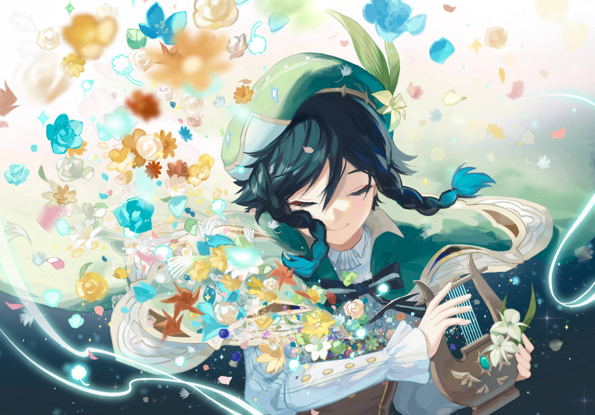 原神温迪与缤纷花朵 — 原神 壁紙