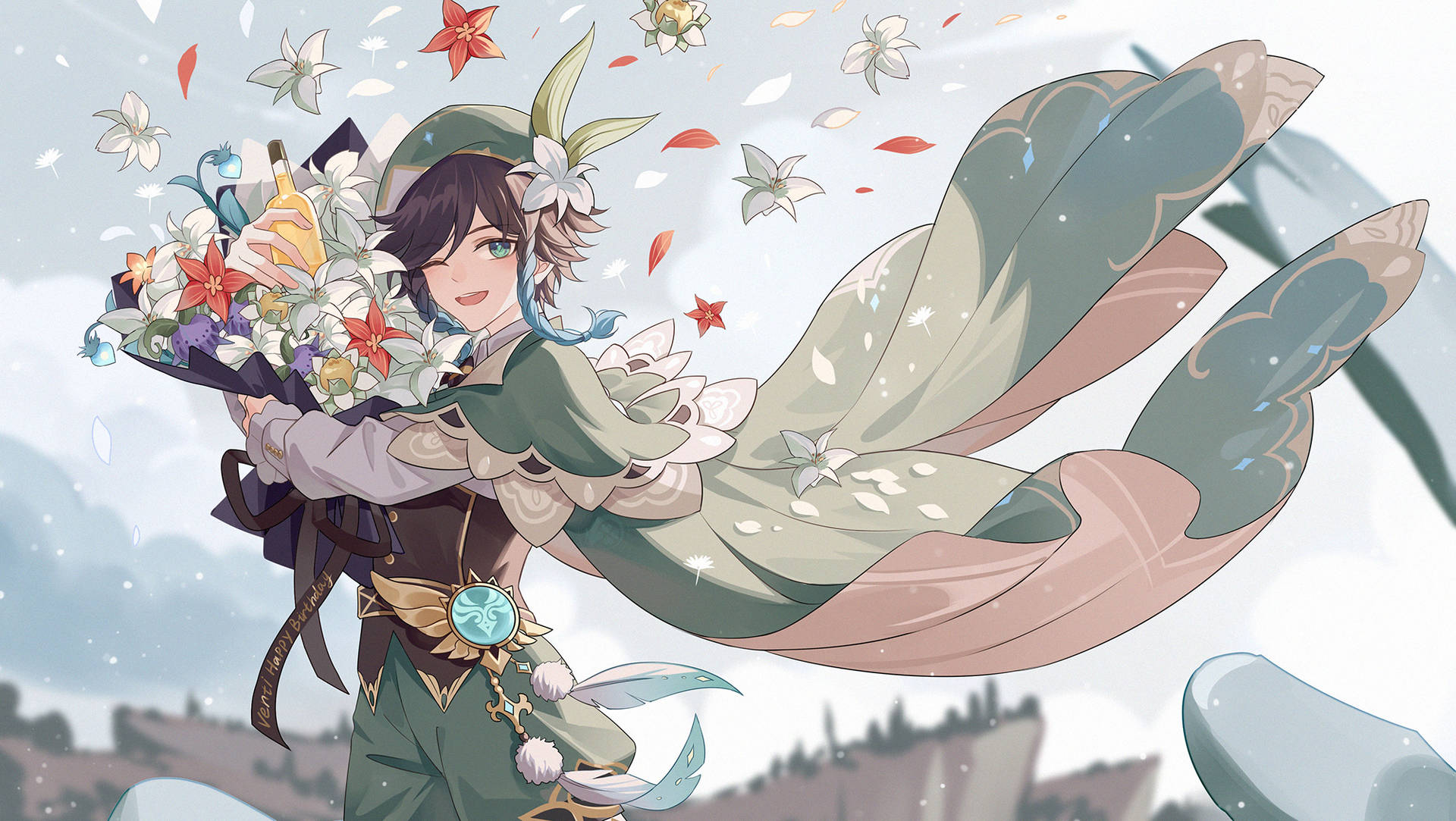 原神温迪与花束 — 原神 壁紙