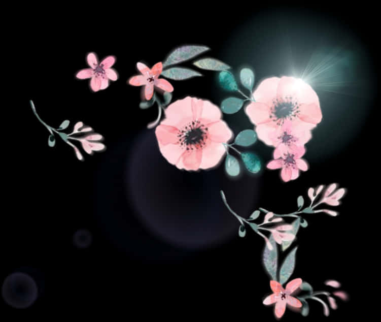 发光粉色花朵暗色背景 壁紙