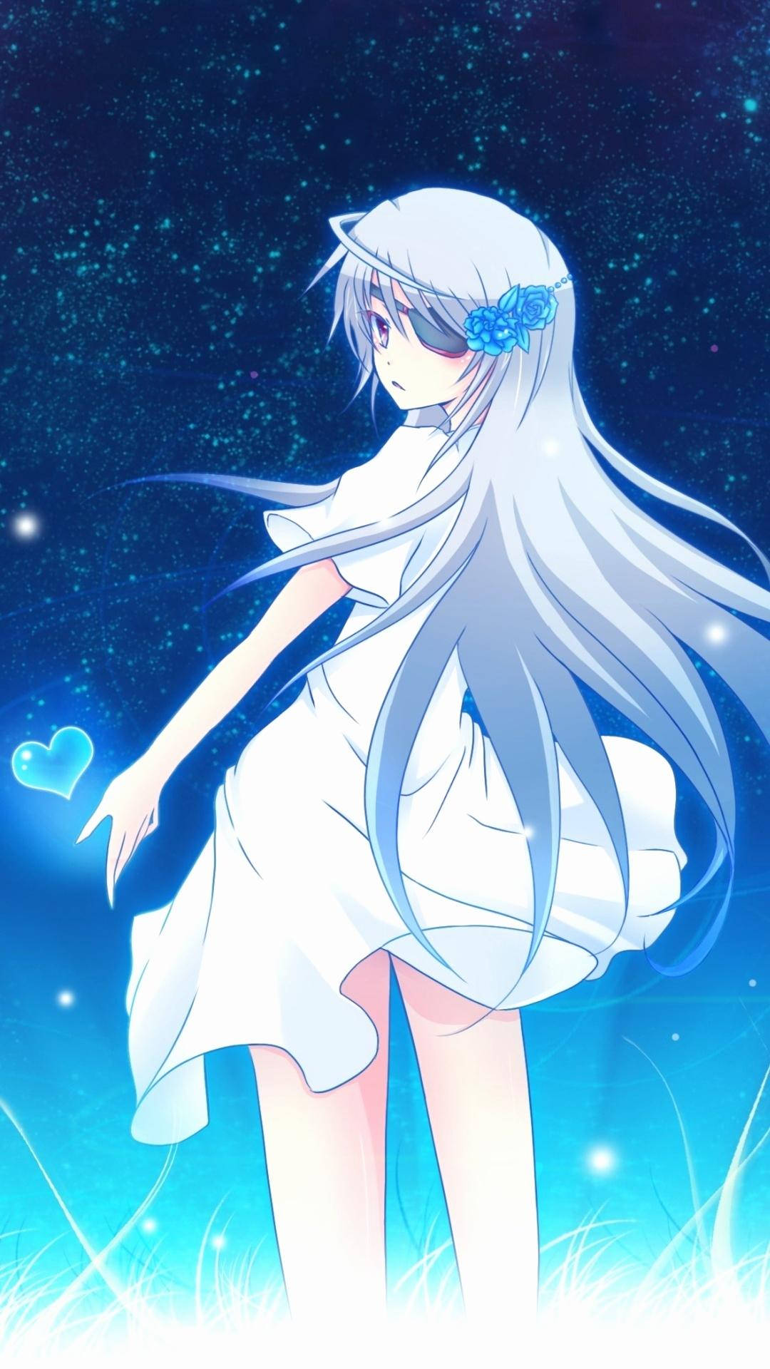 可愛動漫大頭貼藍髮少女 壁紙