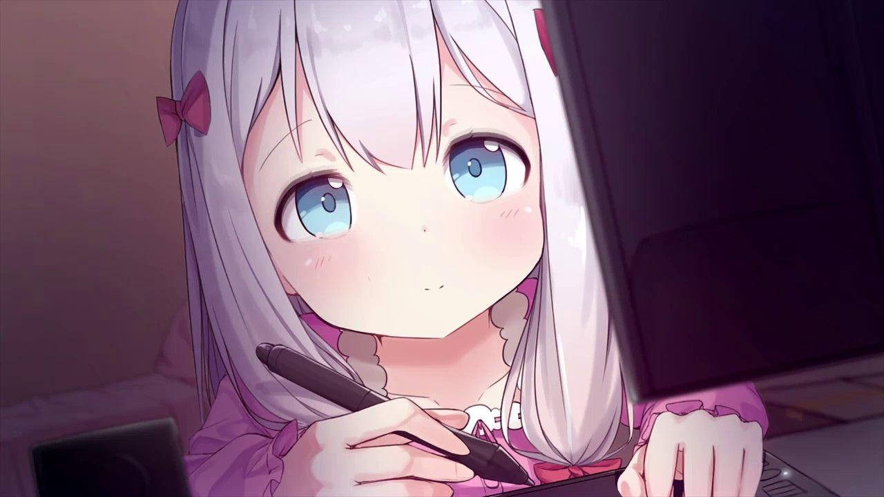 可愛動漫女孩寫作 壁紙