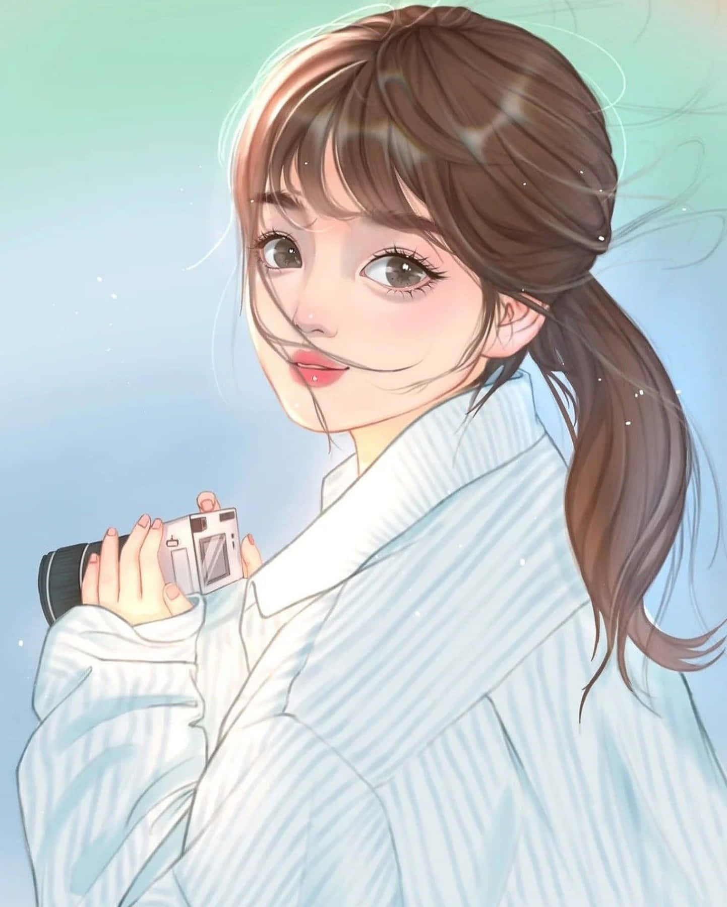 可愛動漫女孩拿著相機的頭像圖片 壁紙