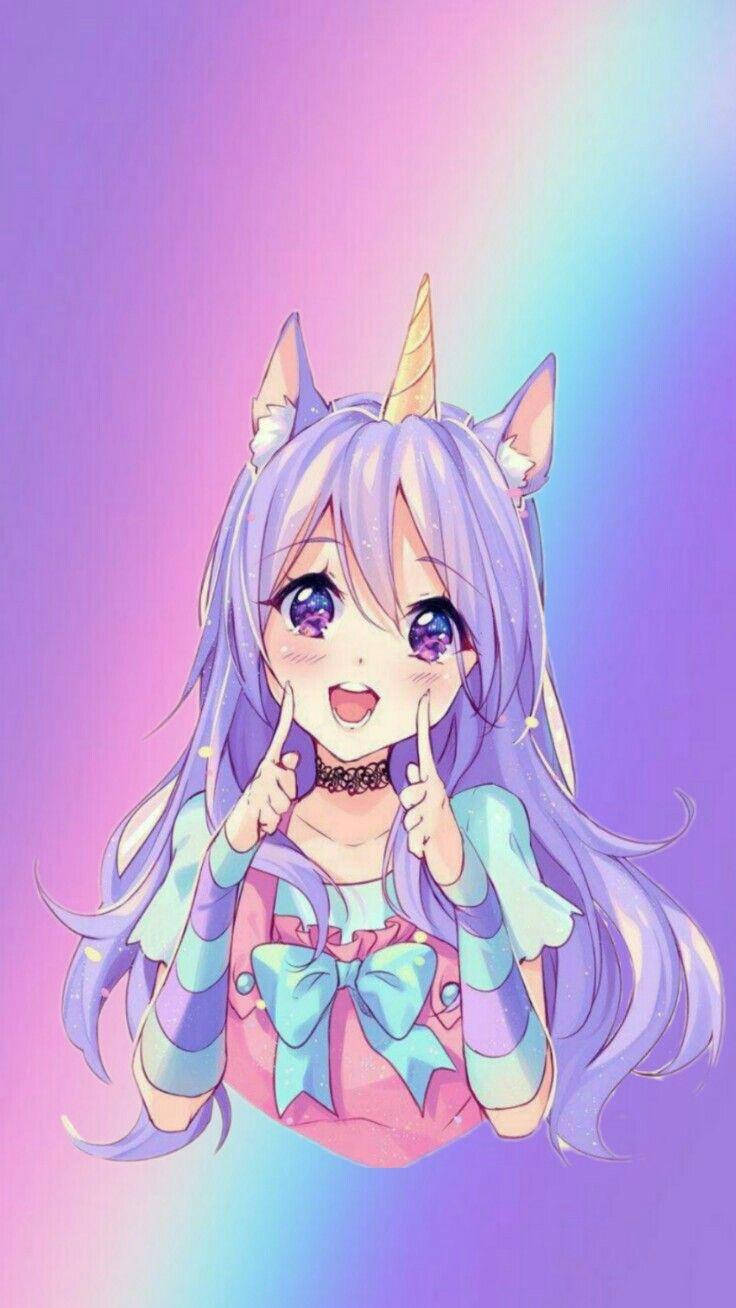 可愛動漫女孩獨角獸 壁紙