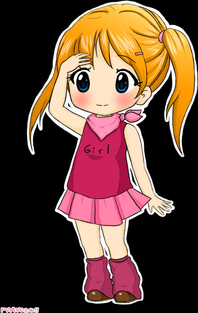 可愛動漫女孩粉色服裝 壁紙