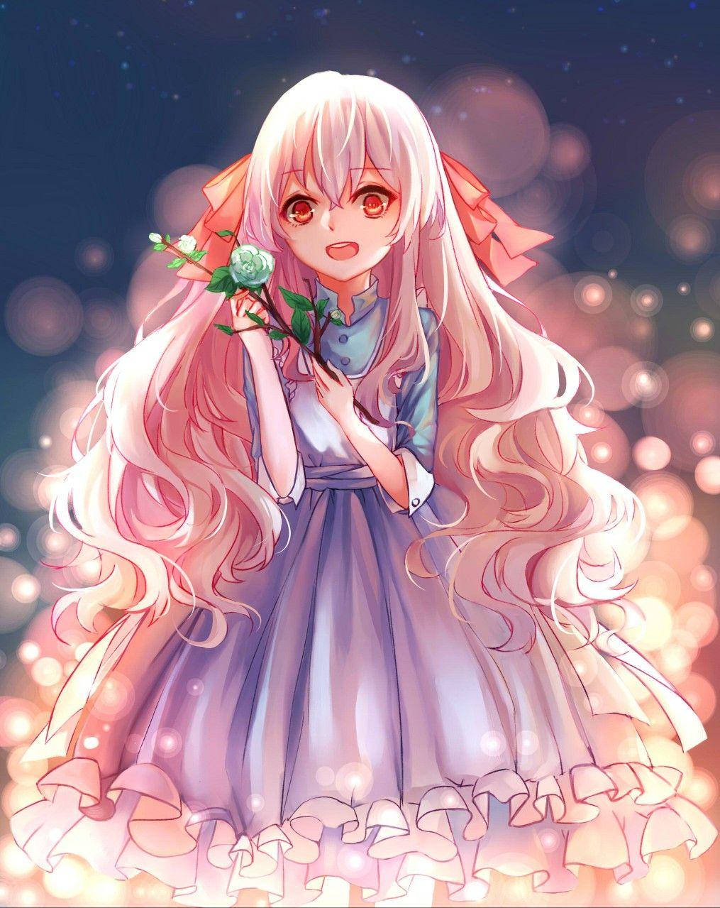 可愛動漫角色 Marry Kozakura 手持藍玫瑰 壁紙