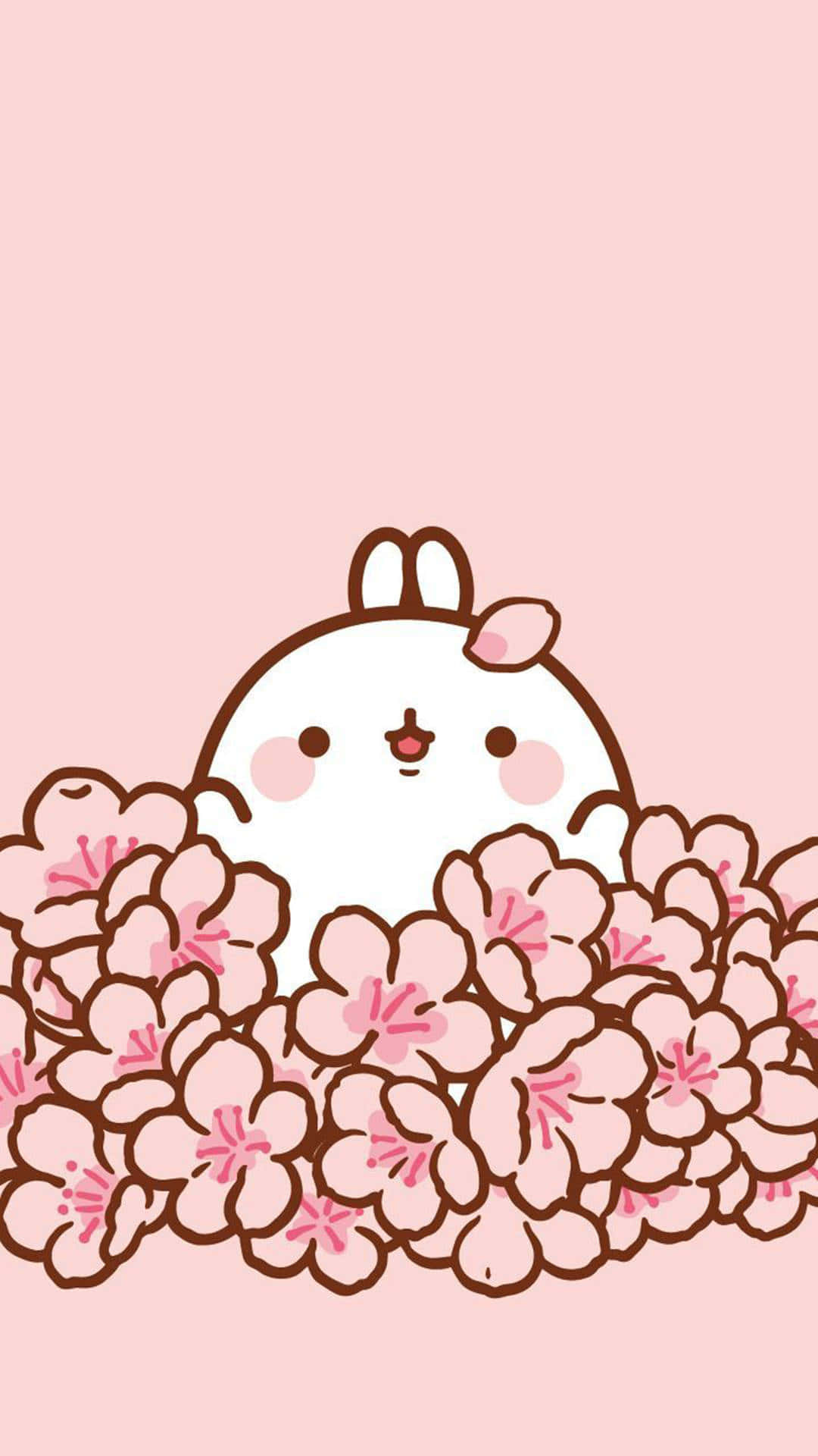 可愛卡哇伊 Molang 與花朵 壁紙