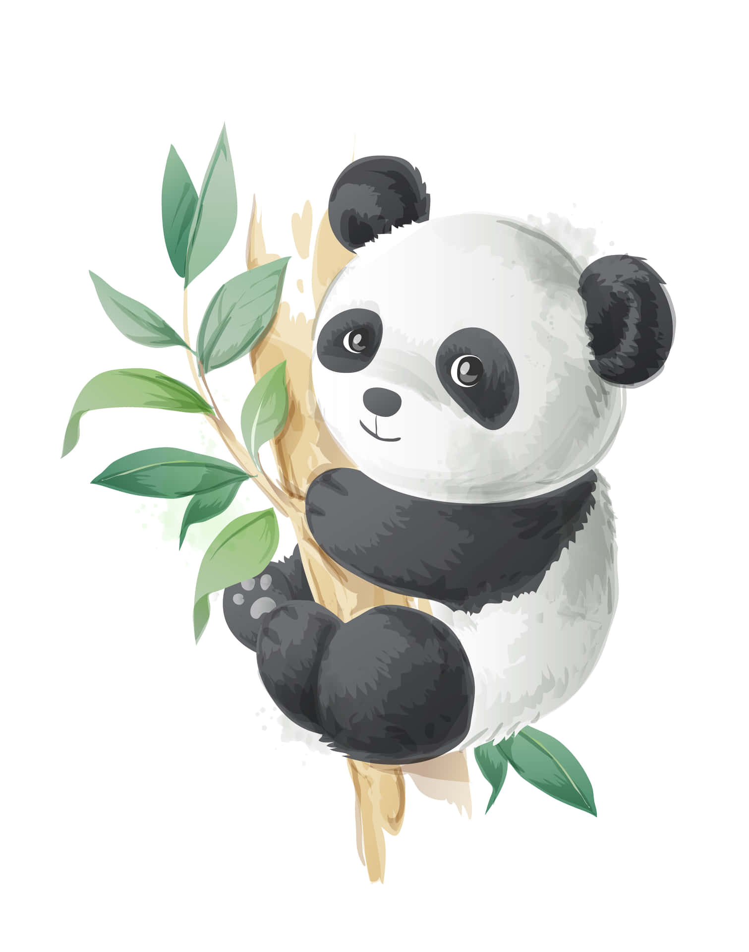 可愛卡通熊貓抱樹枝 — 熊貓 壁紙