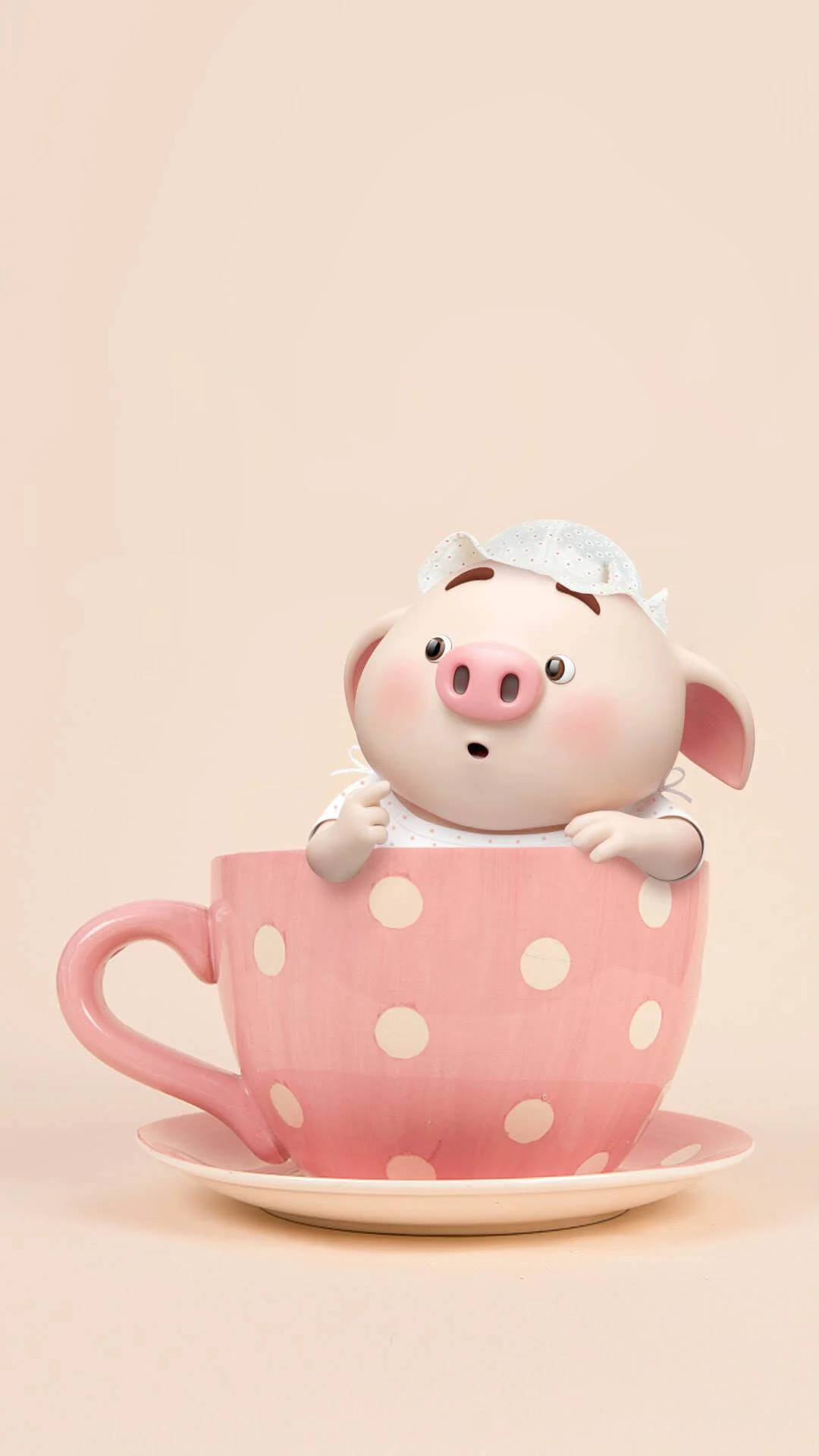 可愛小豬在茶杯上 壁紙