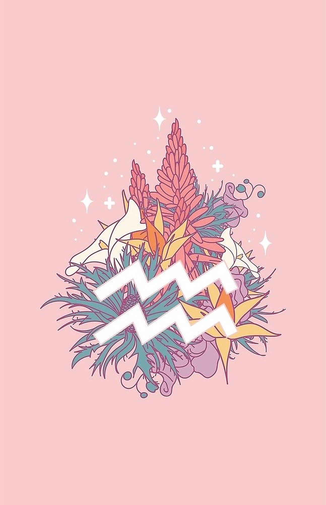 可愛水瓶座粉色花朵 壁紙