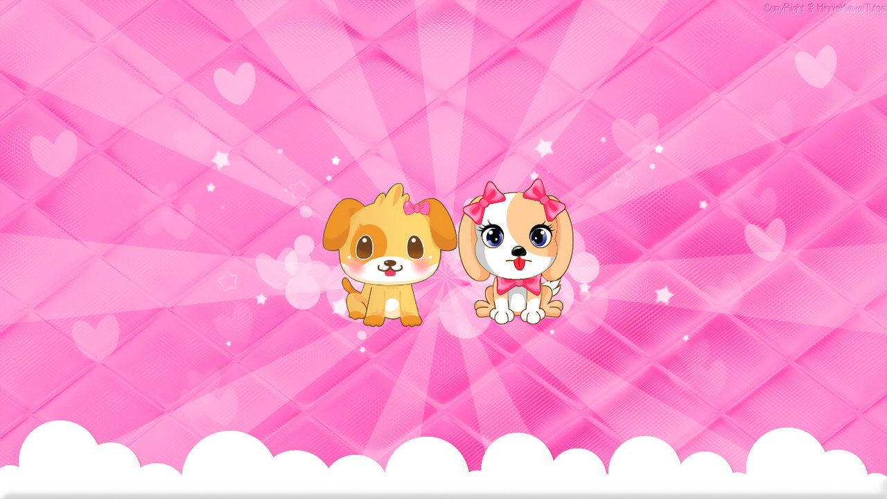 可愛犬隻在粉嫩可愛背景上 壁紙
