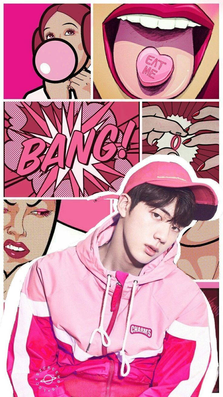 可愛的BTS Jin粉色編輯 壁紙