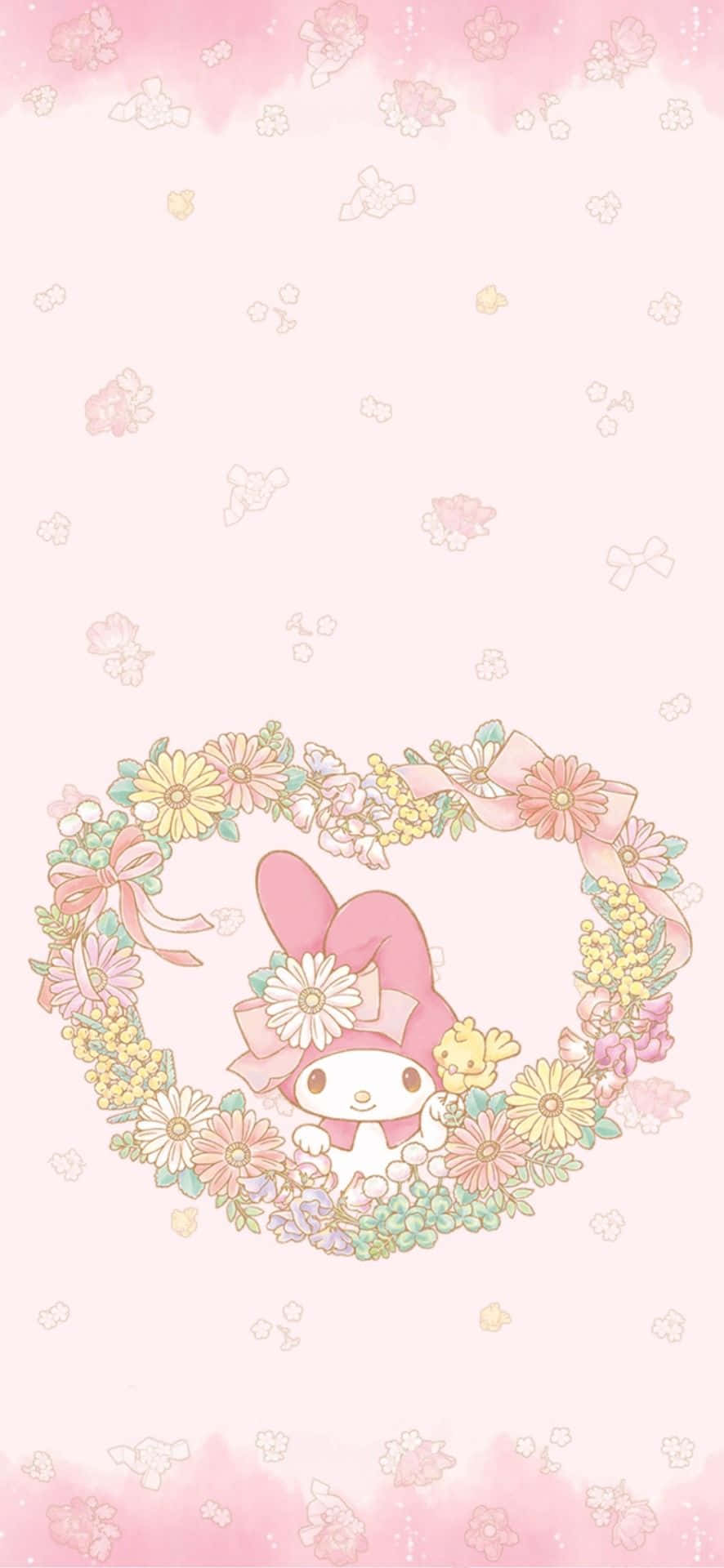 可愛美樂蒂 花卉愛心框 壁紙