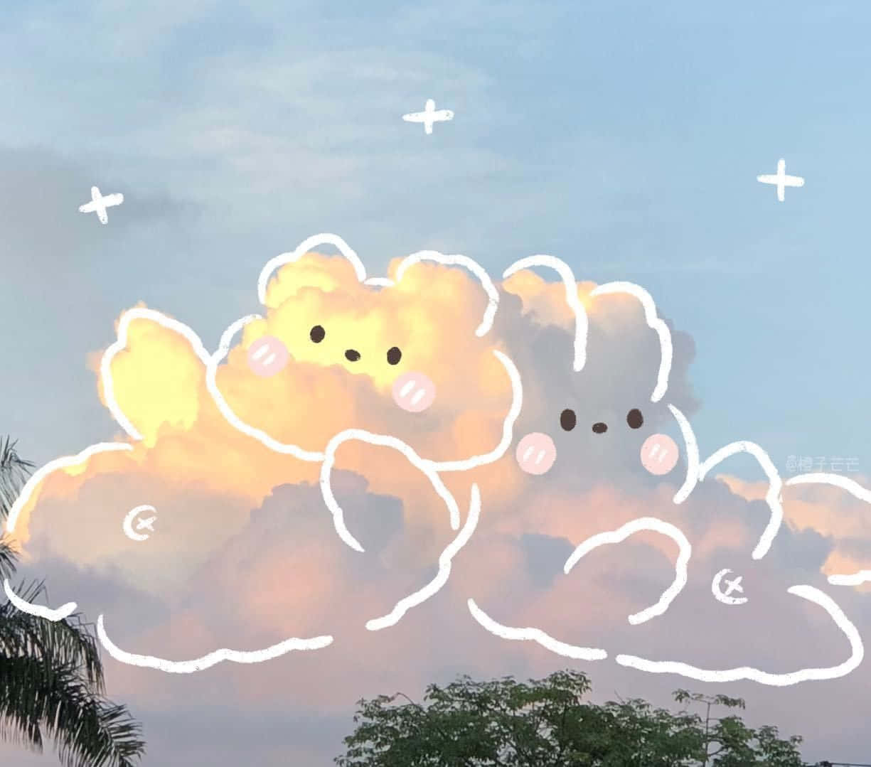 可愛的熊形雲朵 壁紙