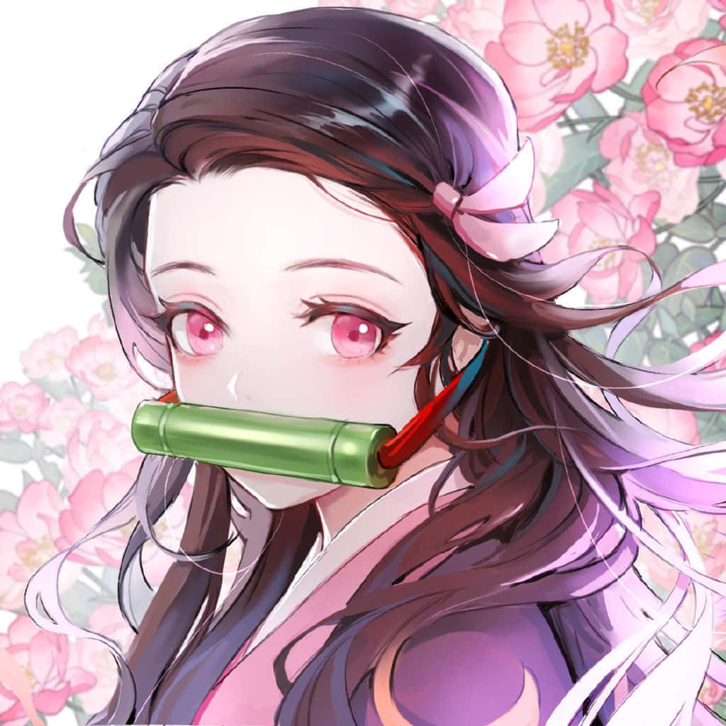 可愛的鬼滅之刃角色 禰豆子 與花朵 壁紙