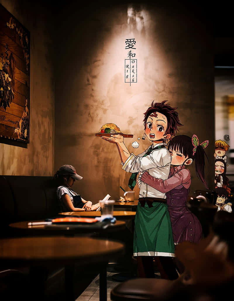 可愛的鬼滅之刃角色炭治郎與加奈央 壁紙