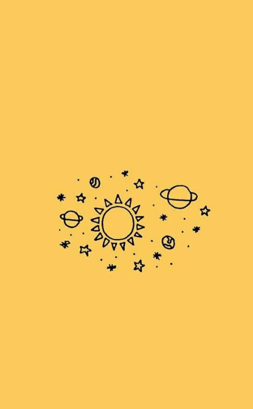 可愛粉彩黃太陽系 壁紙