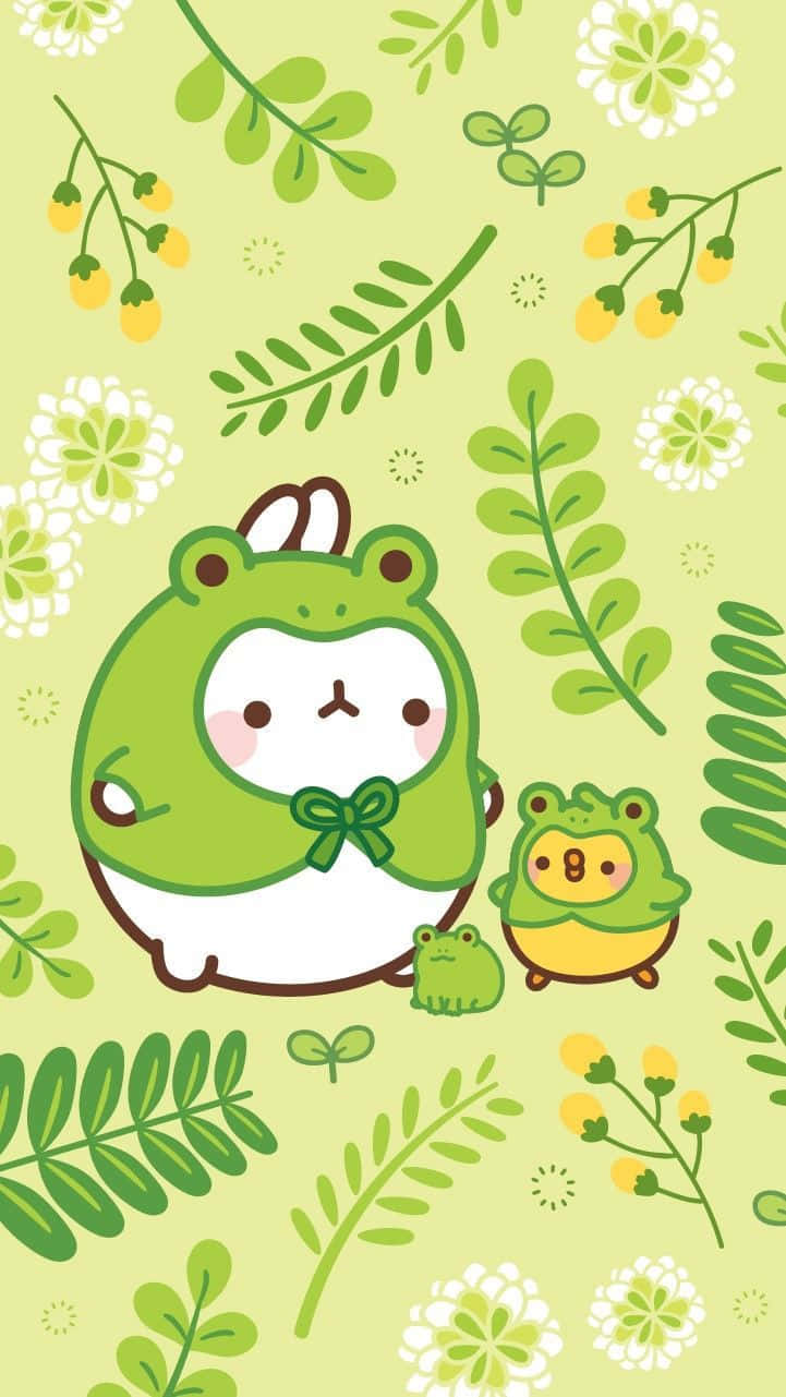 可愛綠色卡哇伊Molang和小雞Piu Piu 壁紙
