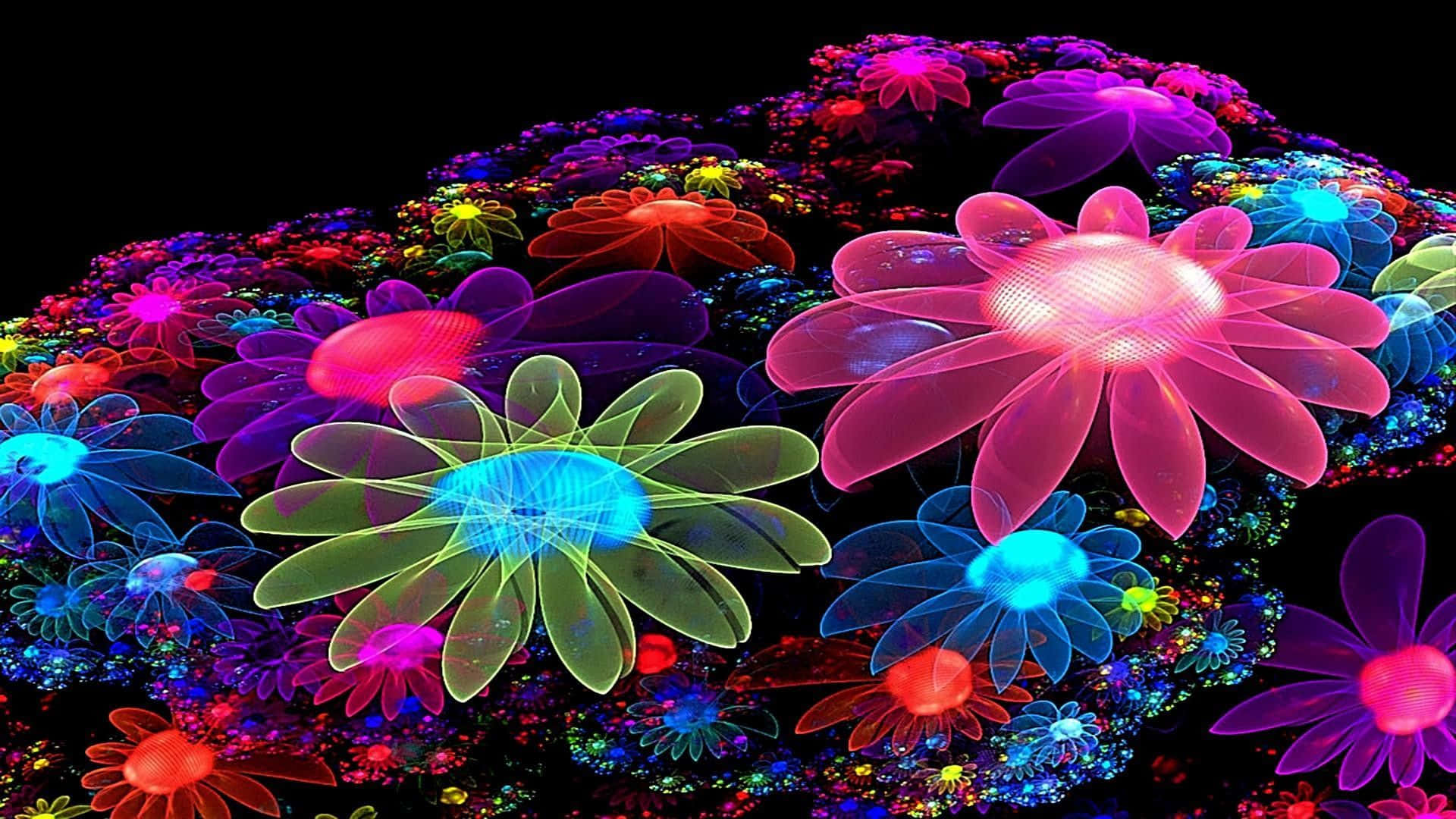 可愛繽紛發光花朵 壁紙