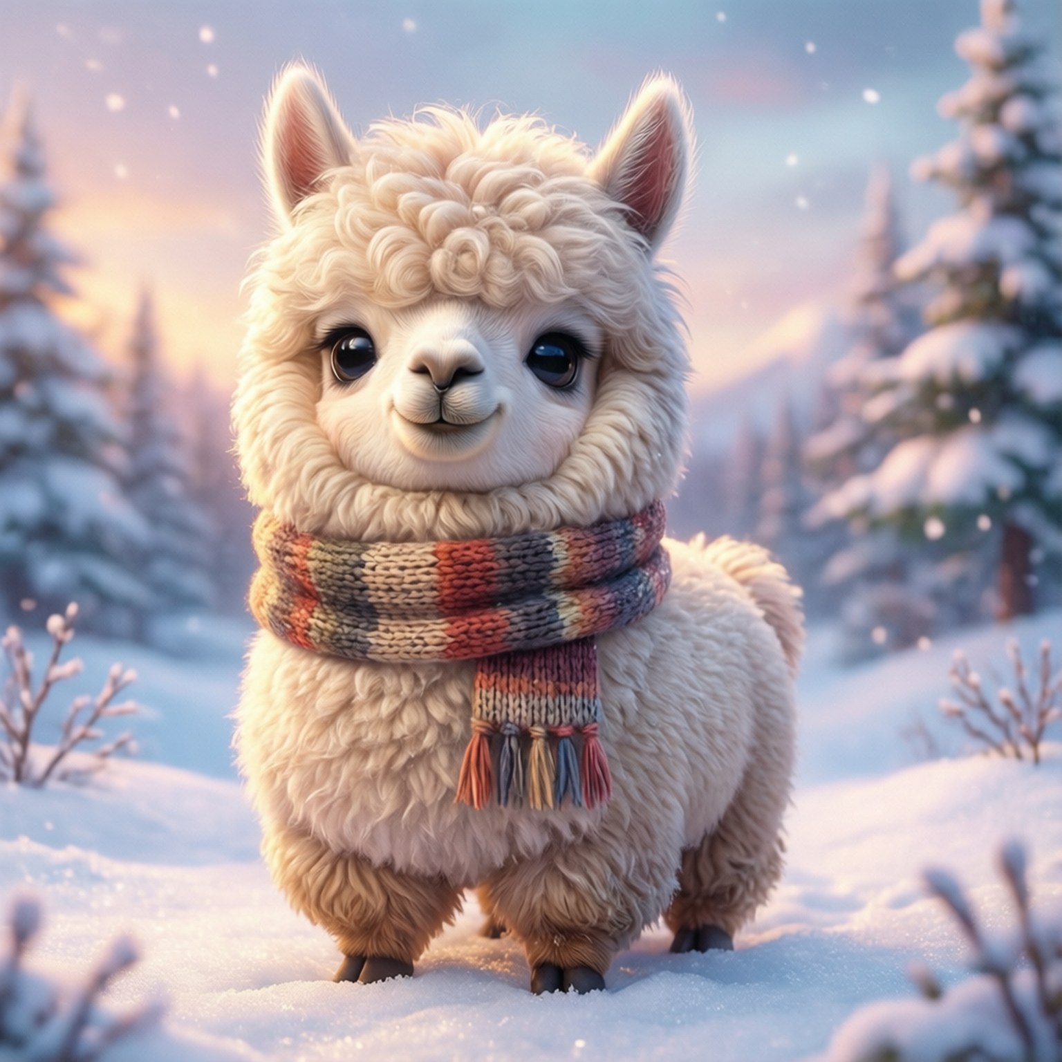 可愛羊駝雪中漫步 壁紙