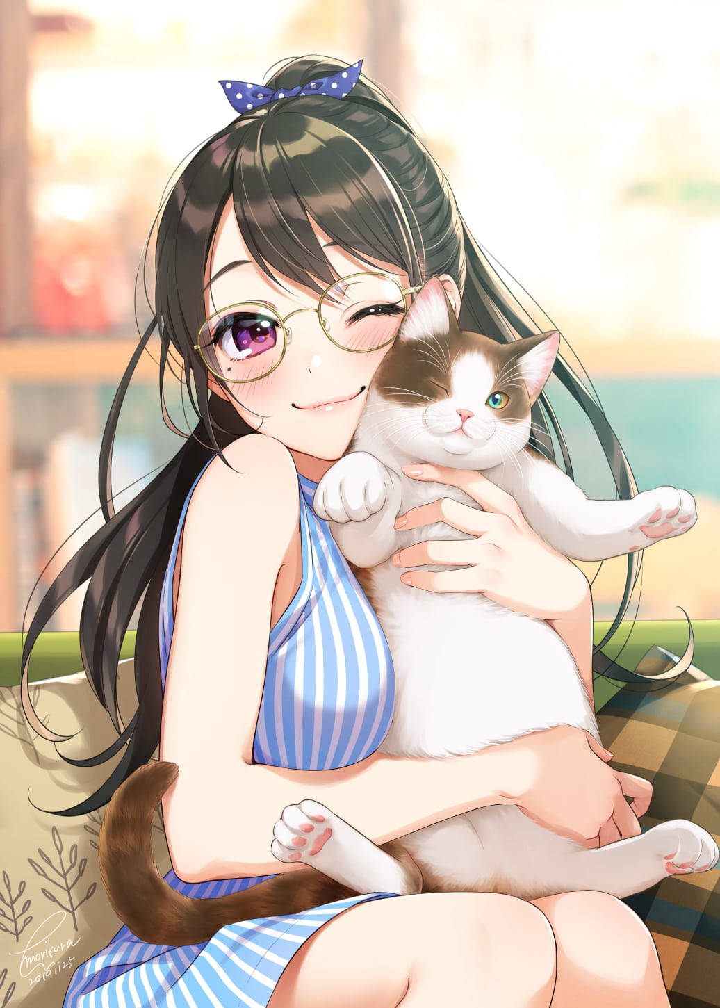 可愛蘿莉動漫女孩與貓咪 壁紙