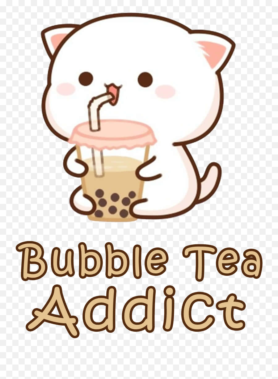 可愛貓咪喝波霸奶茶 壁紙