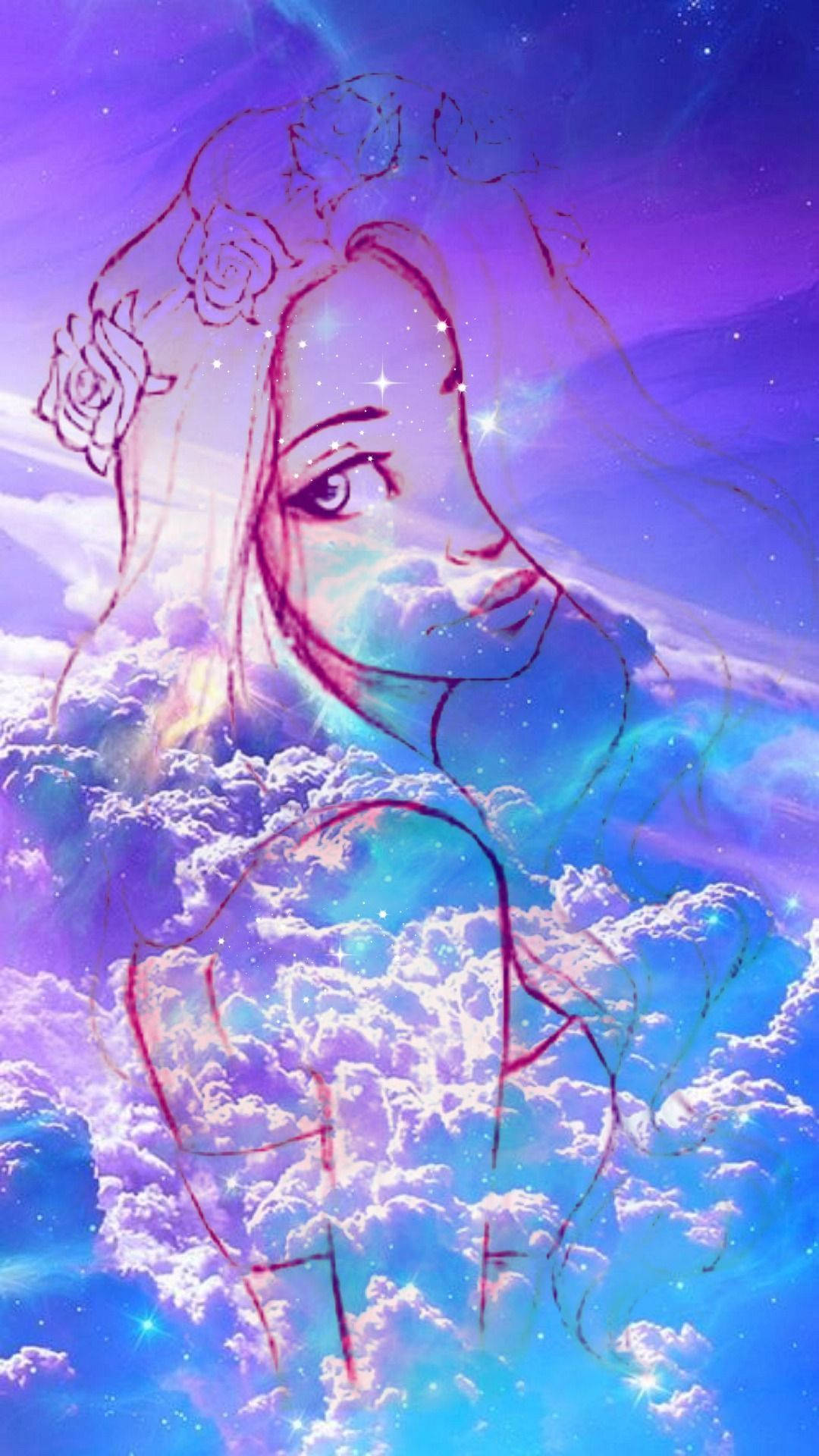 可愛銀河疊影少女 壁紙