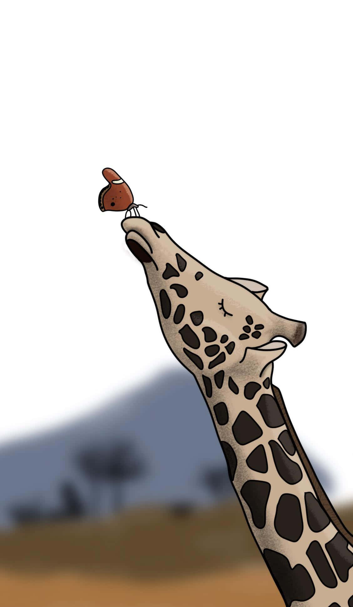 可愛長頸鹿與蝴蝶插畫 壁紙